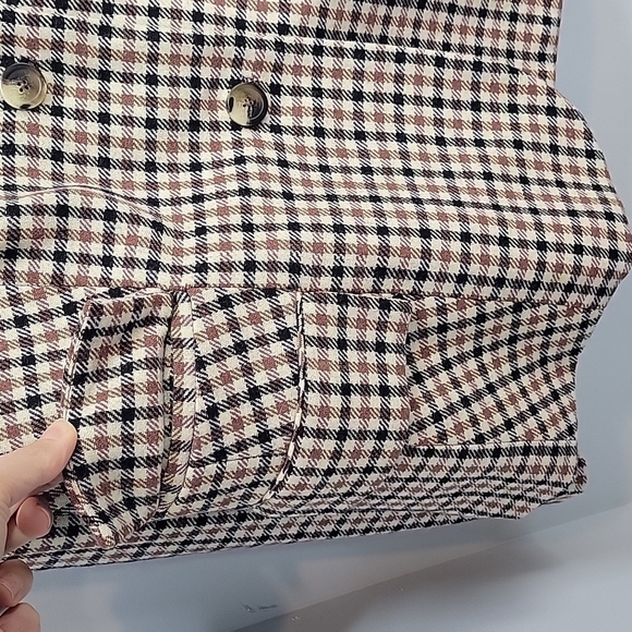 Liz Claiborne New York Tartan Brown Cream Black Wool Plaid Blazer - Picture 6 of 11